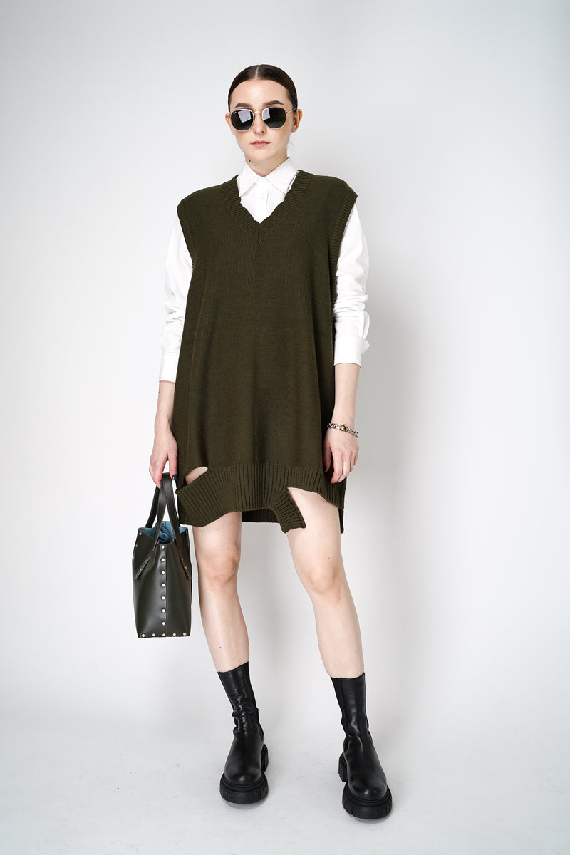 MM6 Midi Vest Dress with Distressed Accents in Kaki Vancouver. Shop Online or in Store.