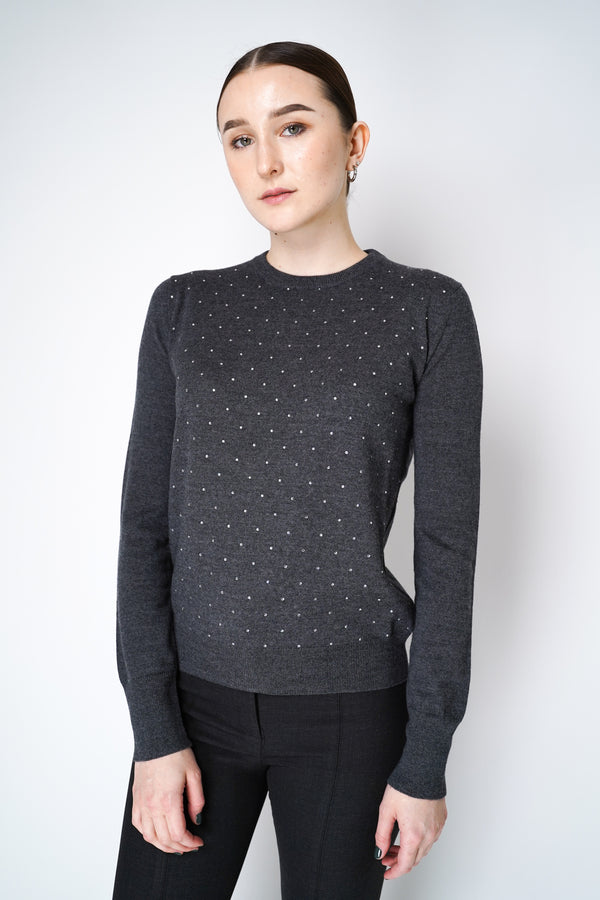 Fabiana Filippi Merino Wool Knitted Pullover with Rhinestone Details in Grey