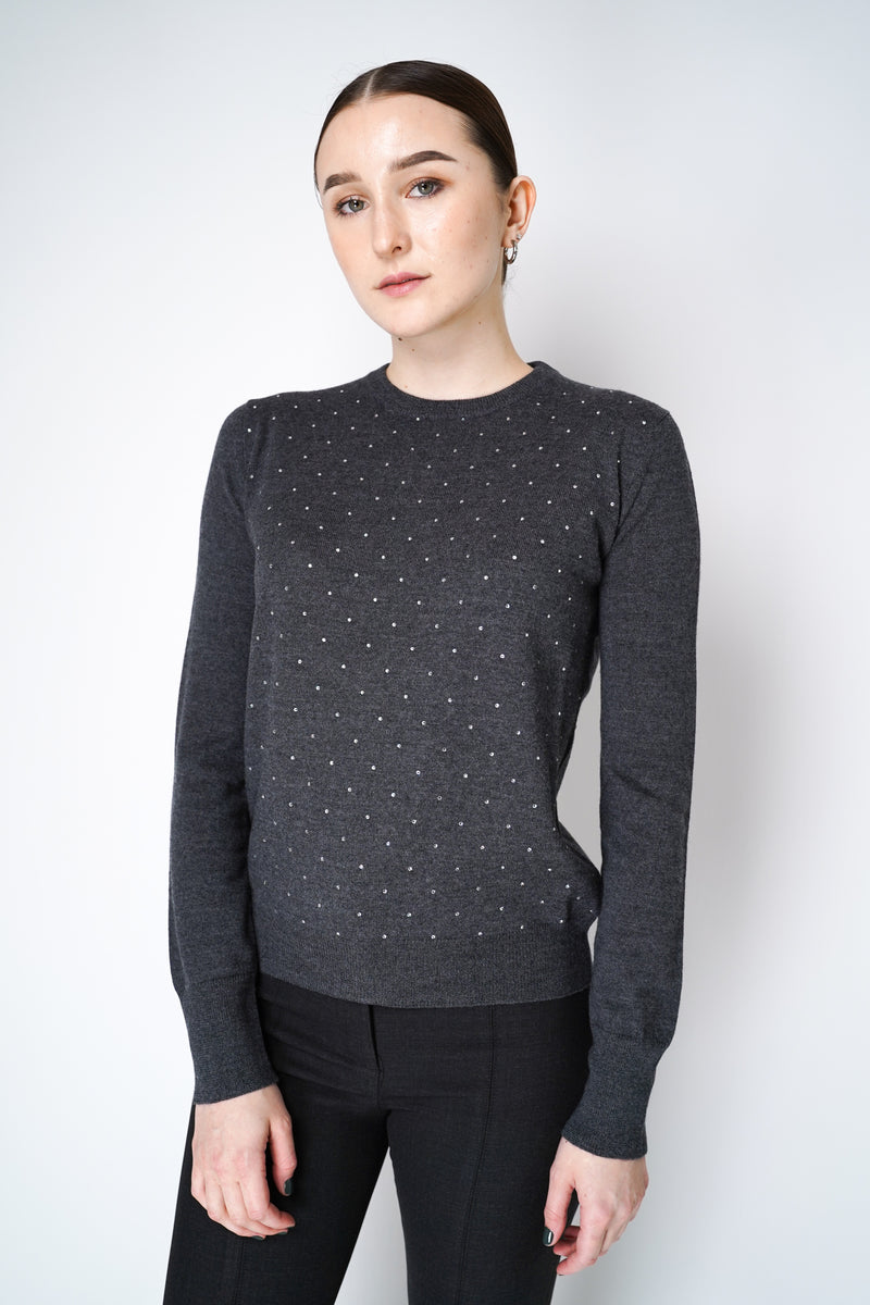 Fabiana Filippi Merino Wool Knitted Pullover with Rhinestone Details in Grey Vancouver. Shop Online or in Store.