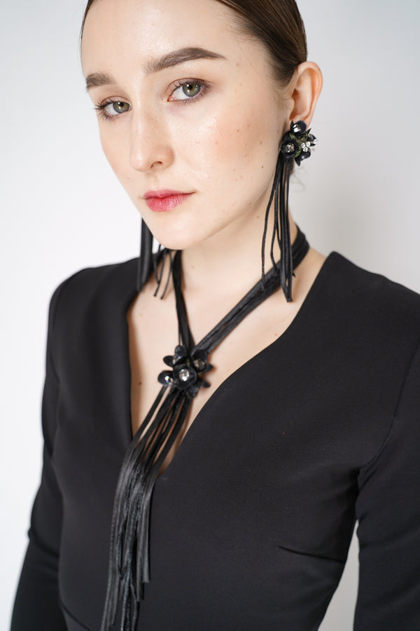 Dorothee Schumacher Dangling Flower Tassle Necklace in Black