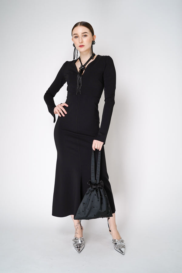 Dorothee Schumacher Fluid Knit Long V-Neck Dress in Black