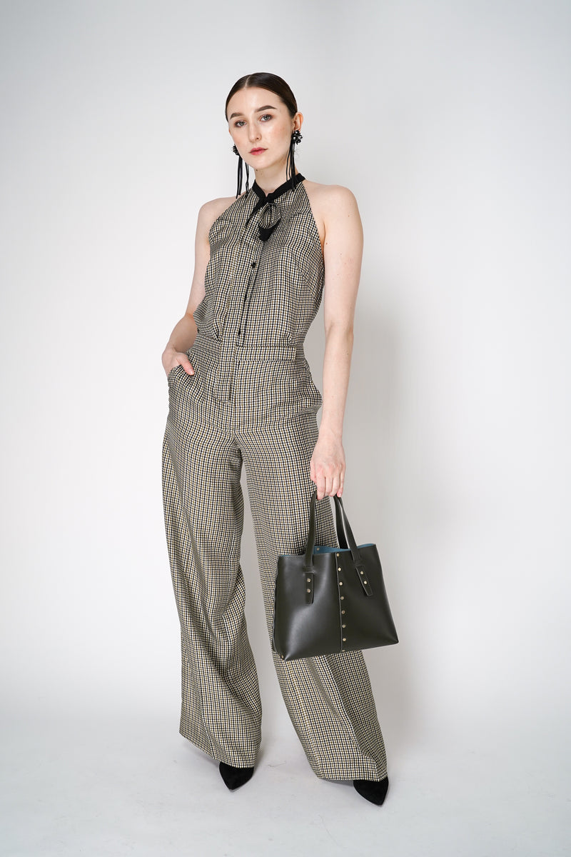 Dorothee Schumacher Houndstooth Check Straight Leg Silk Trousers in Leguan Green Vancouver. Shop Online or in Store.