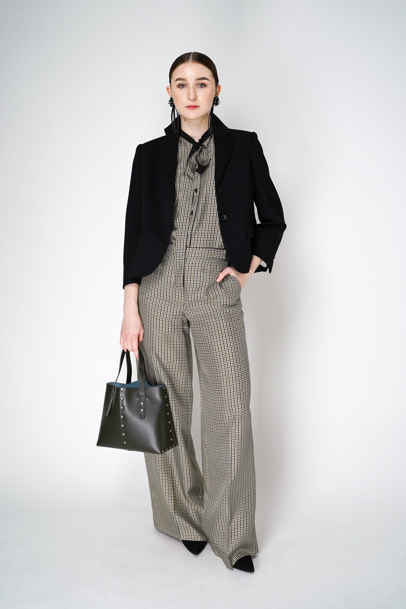 Dorothee Schumacher Houndstooth Check Straight Leg Silk Trousers in Leguan Green Vancouver. Shop Online or in Store.