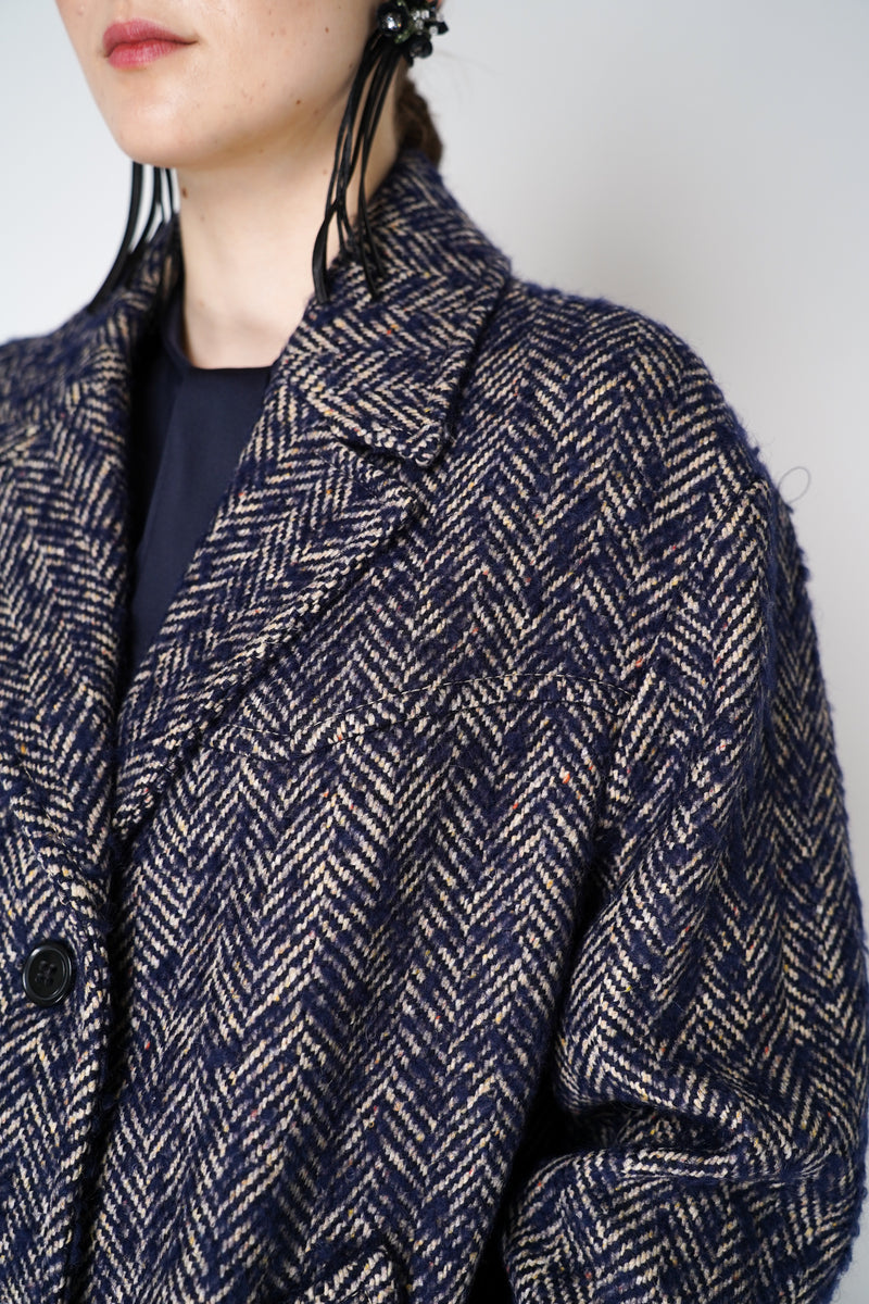 Dorothee Schumacher Herringbone Wool Coat in Navy and White Vancouver. Shop Online or in Store.