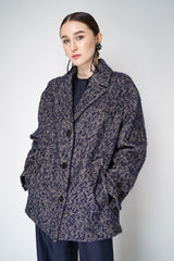 Dorothee Schumacher Herringbone Wool Coat in Navy and White Vancouver. Shop Online or in Store.