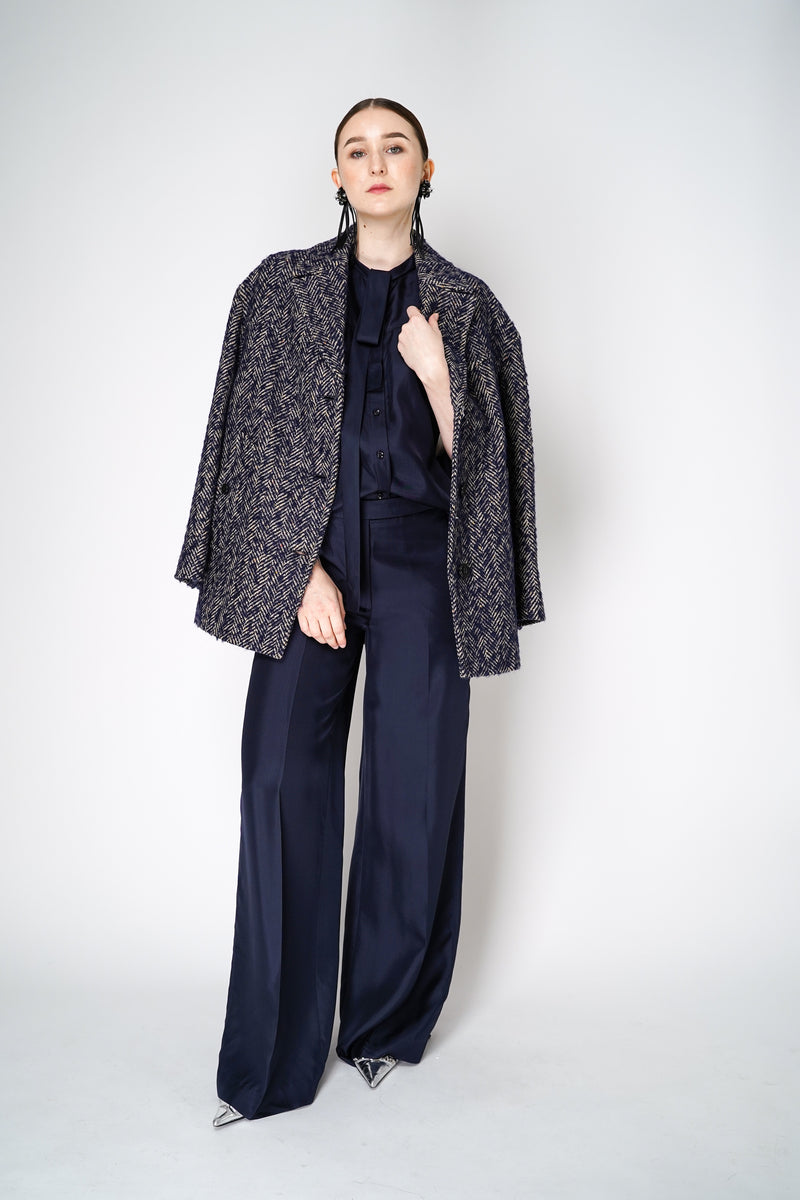 Dorothee Schumacher Herringbone Wool Coat in Navy and White Vancouver. Shop Online or in Store.