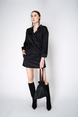 Dorothee Schumacher Silk Charmeuse Blouse with Collar Detail in Black