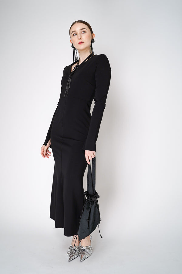 Dorothee Schumacher Fluid Knit Long V-Neck Dress in Black