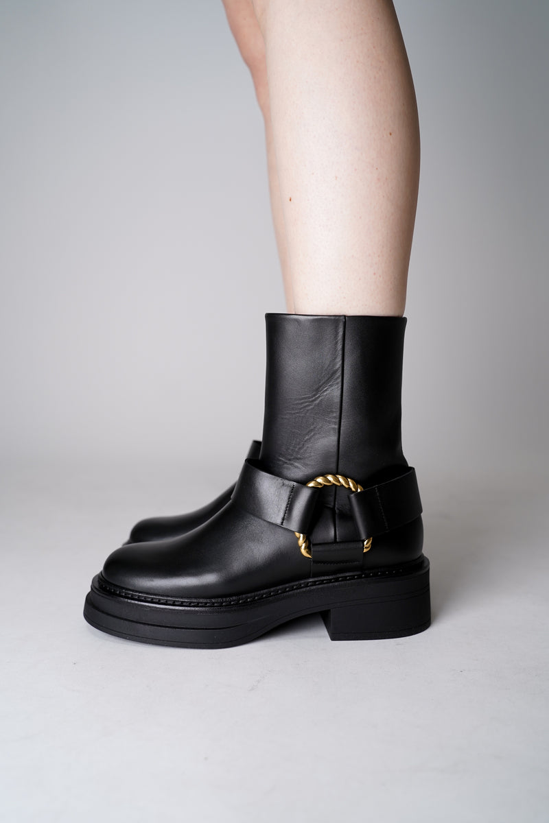 Dorothee Schumacher Short Biker Boots with Twisted D-ring Detail in Black Vancouver. Shop Online or in Store.