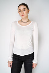 Dorothee Schumacher Feather-Weight Long Sleeve Top in White Vancouver. Shop Online or in Store.