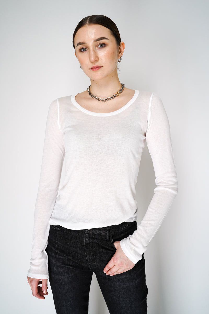 Dorothee Schumacher Feather-Weight Long Sleeve Top in White Vancouver. Shop Online or in Store.