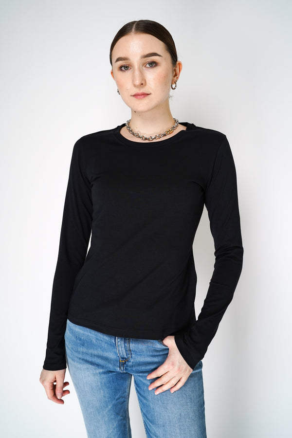 Dorothee Schumacher Long Sleeve Cotton Staple Top in Black