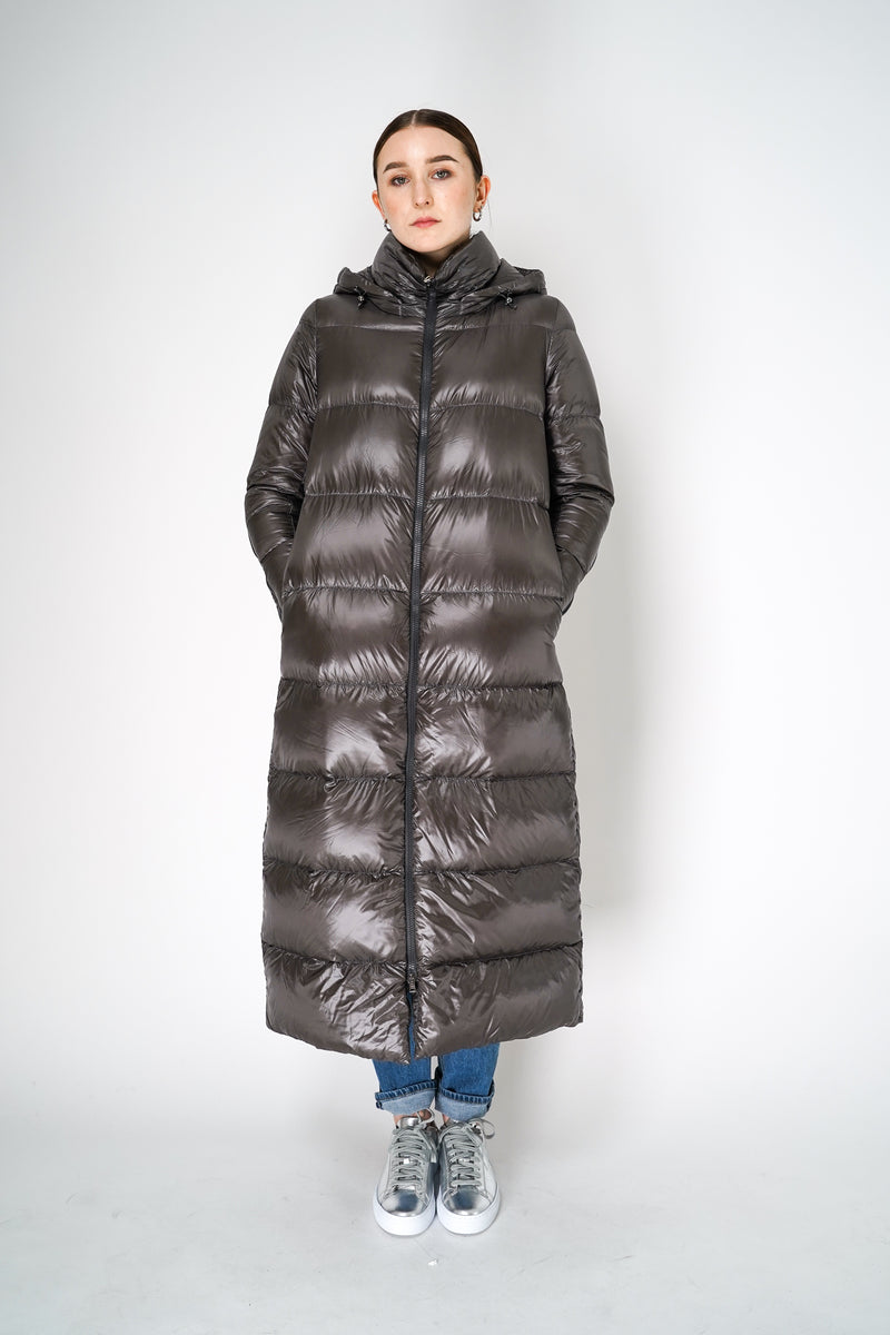 Herno Long Puffer Ultralight Padded Coat in Dark Taupe Vancouver. Shop Online or in Store. 