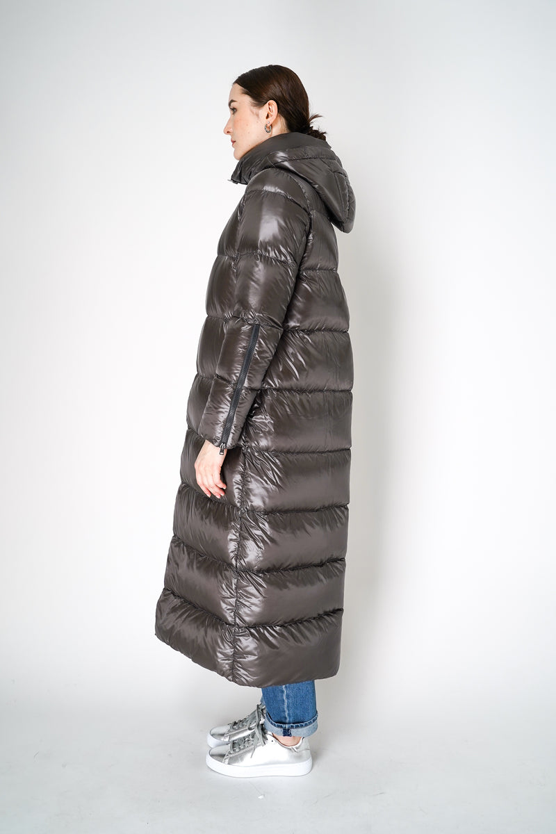 Herno Long Puffer Ultralight Padded Coat in Dark Taupe