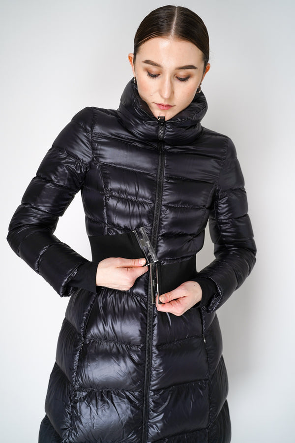 Herno Lightweight Long Puffer Coat with Belt in Black