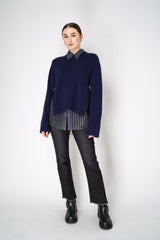 Dorothee Schumacher Cashmere Blend Knitted Pullover with Decorative Zipper Details in Navy Vancouver. Shop Online or in Store.