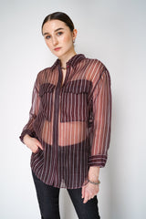 Dorothee Schumacher Pinstripe Silk Organza Blouse in Burgundy Vancouver. Shop Online or in Store. 