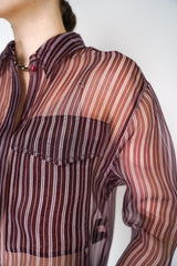 Dorothee Schumacher Pinstripe Silk Organza Blouse in Burgundy Vancouver. Shop Online or in Store. 