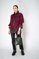 Dorothee Schumacher Pinstripe Silk Organza Blouse in Burgundy Vancouver. Shop Online or in Store. 