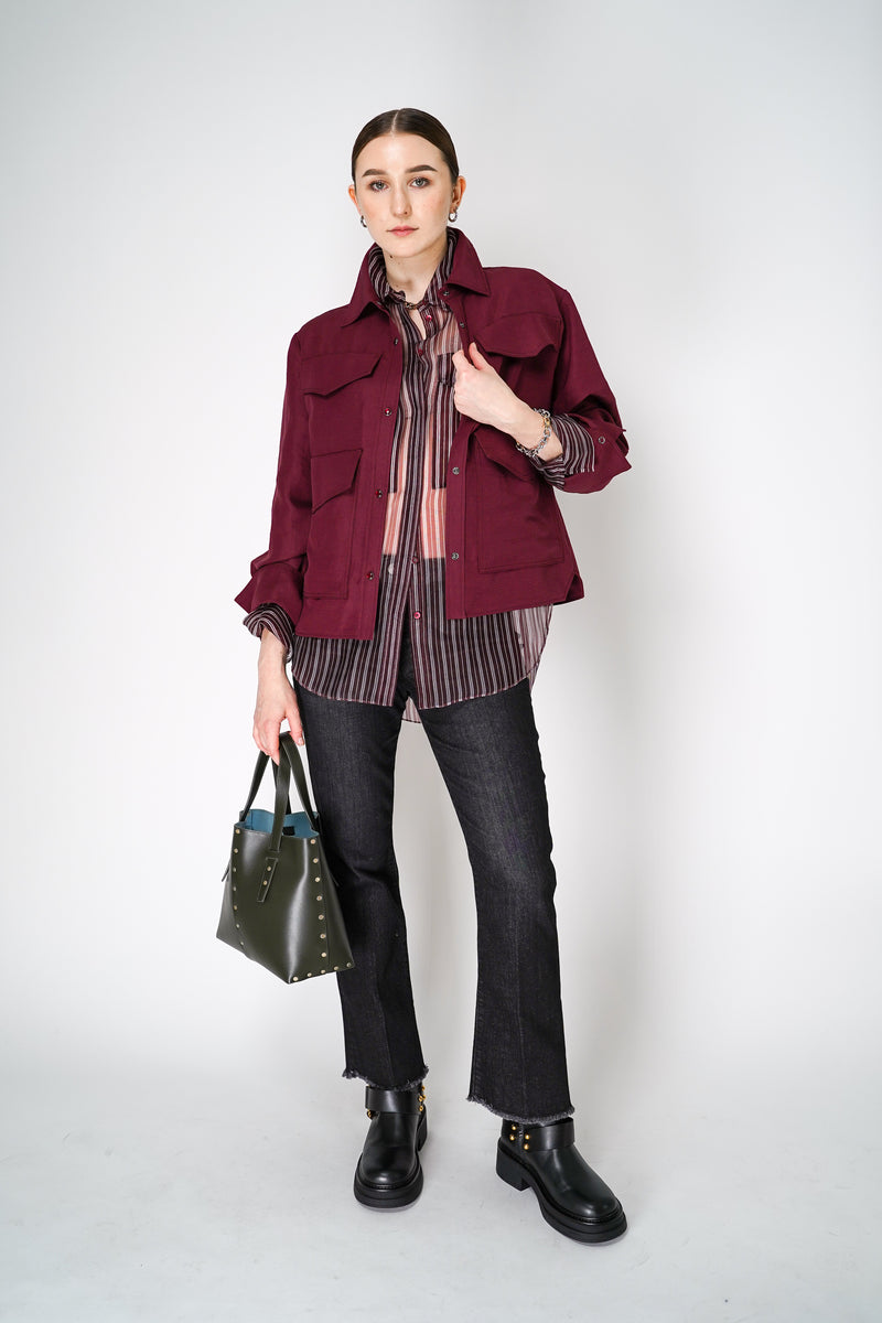 Dorothee Schumacher Pinstripe Silk Organza Blouse in Burgundy Vancouver. Shop Online or in Store. 