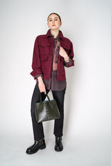 Dorothee Schumacher Pinstripe Silk Organza Blouse in Burgundy Vancouver. Shop Online or in Store. 