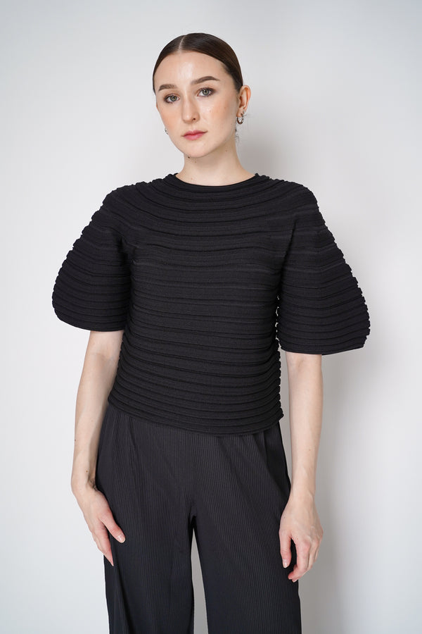 Pleats Please Issey Miyake Mushroom Knit Ribbed Top in Black Vancouver. Shop Online or in Store. 