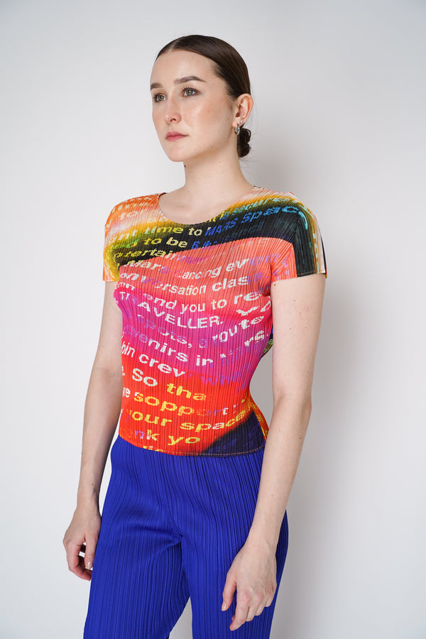 Pleats Please Issey Miyake Voyager Top in Multicolour Print Vancouver. Shop Online or in Store. 