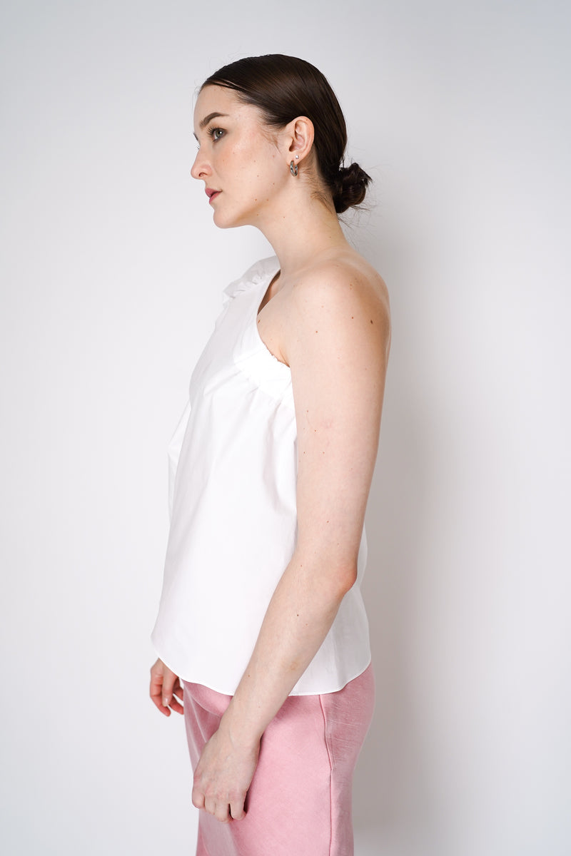 Dorothee Schumacher Asymmetric Cotton-Poplin Top with Voluminous Long Sleeve in White