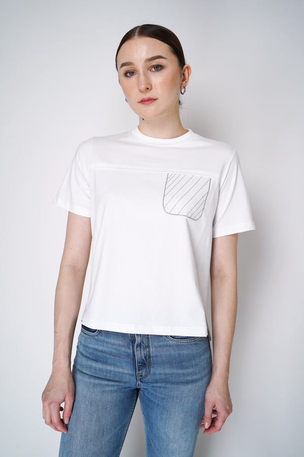 Peserico Cotton T-shirt with Brilliant Beaded Pocket in White