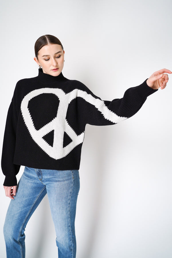 Moschino Jeans Turtleneck Sweater with Contrast "Peace and Love" Symbol