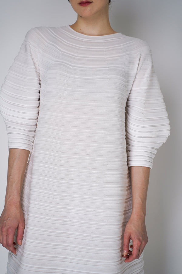 Pleats Please Issey Miyake Mushroom Knit Ribbed Dress in White