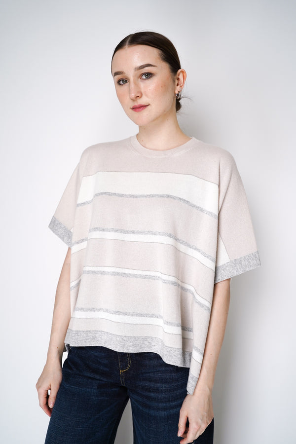 Peserico Cashmere Blend Poncho in Beige Mix Stripe Pattern