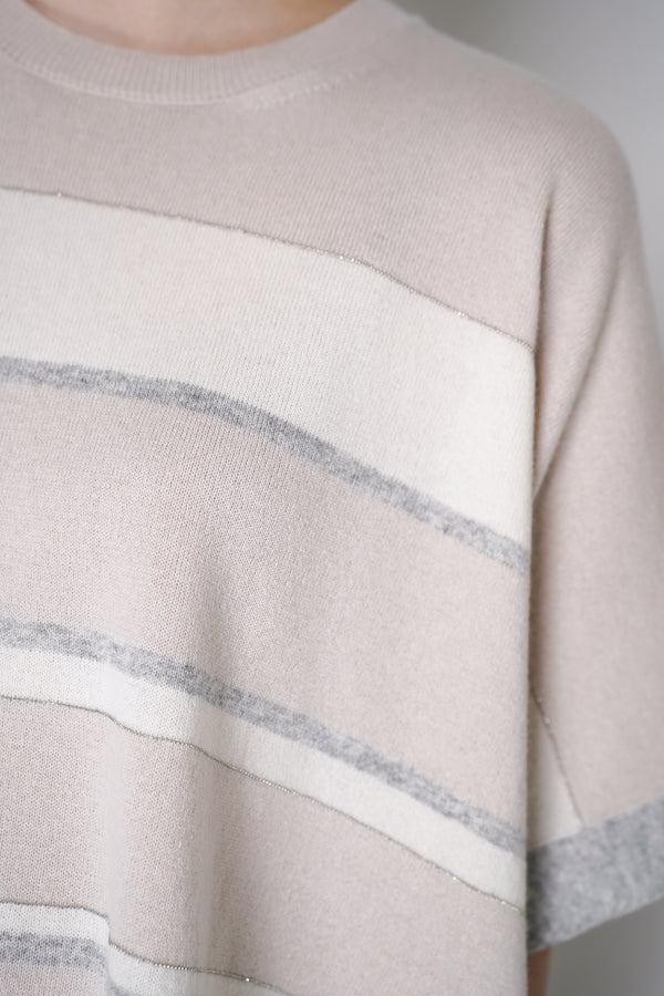 Peserico Cashmere Blend Poncho in Beige Mix Stripe Pattern