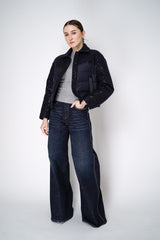 Peserico Cropped Puffer Coat with Sequins in Navy