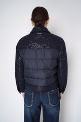 Peserico Cropped Puffer Coat with Sequins in Navy