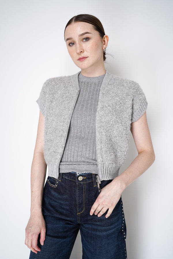 Peserico Knitted Wool Vest with Lurex Details in Grey