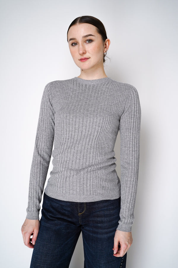 Peserico Knitted Rib Long Sleeve Viscose Top with Lurex Details in Grey