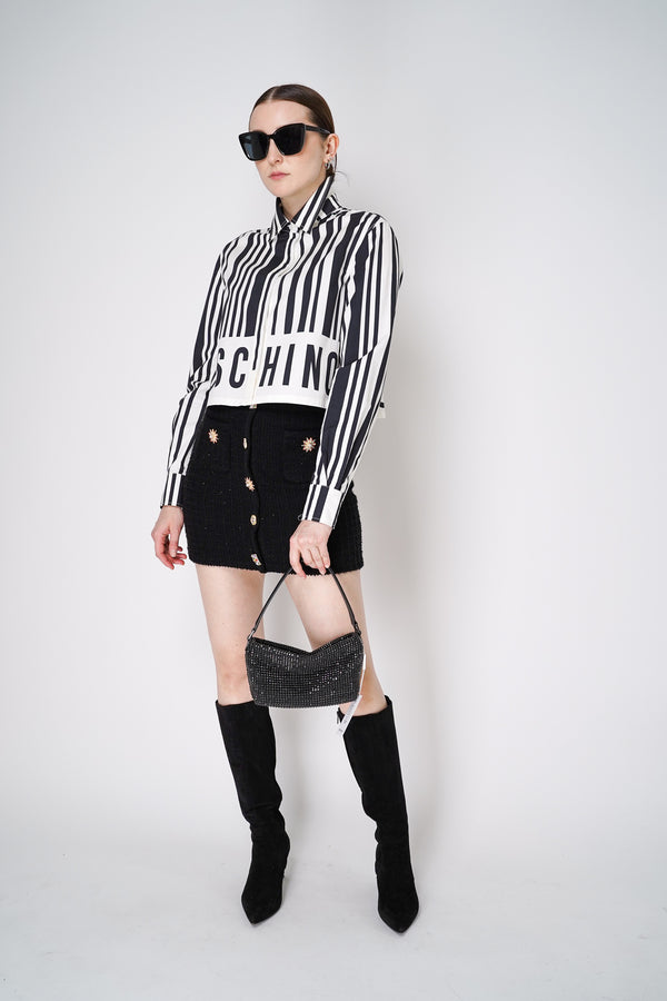Moschino Cropped Button up Shirt in White and Black Barcode Print