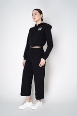 Moschino Wide Leg Pull-On Jogger Pants with Barcode Patch in Black