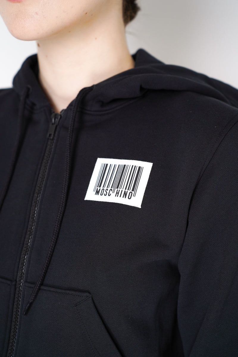 Moschino Cropped Hoodie with Barcode Patch in Black