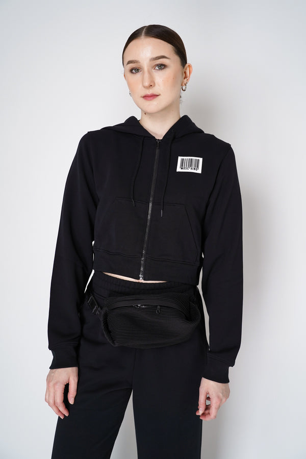 Moschino Cropped Hoodie with Barcode Patch in Black
