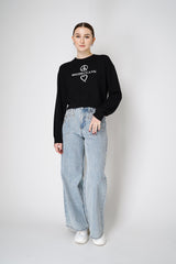 Moschino Jeans Knitted Peace Sign Virgin Wool Pullover Sweater in Black