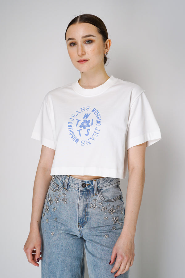 Moschino Jeans Cropped "Twist" Jersey T-Shirt in White