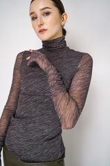 Philosophy di Lorenzo Serafini Stretch Tulle Turtleneck Top in Grey Melange