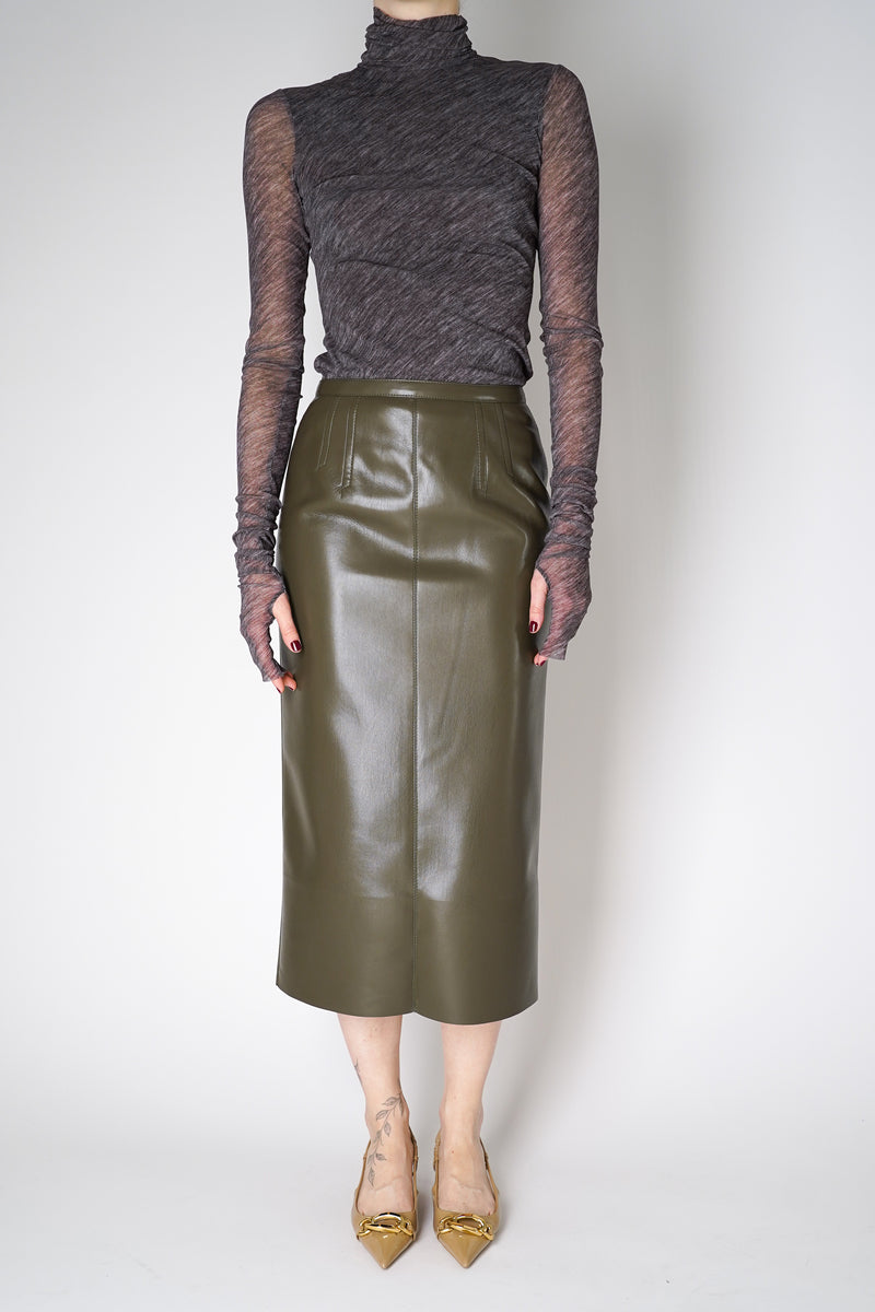 Philosophy di Lorenzo Serafini Faux Leather Pencil Skirt in Olive Green