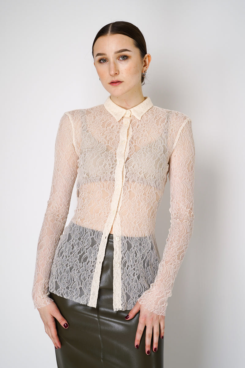 Philosophy di Lorenzo Serafini Stretch Lace Button-Up Top in Off-White