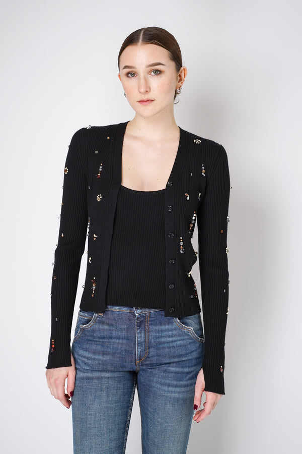 Dorothee Schumacher Embellished Fine Rib Merino Twinset in Black Vancouver. Shop Online or in Store.