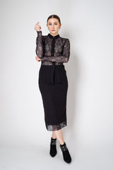 Philosophy di Lorenzo Serafini Stretch Lace Button-Up Top in Black