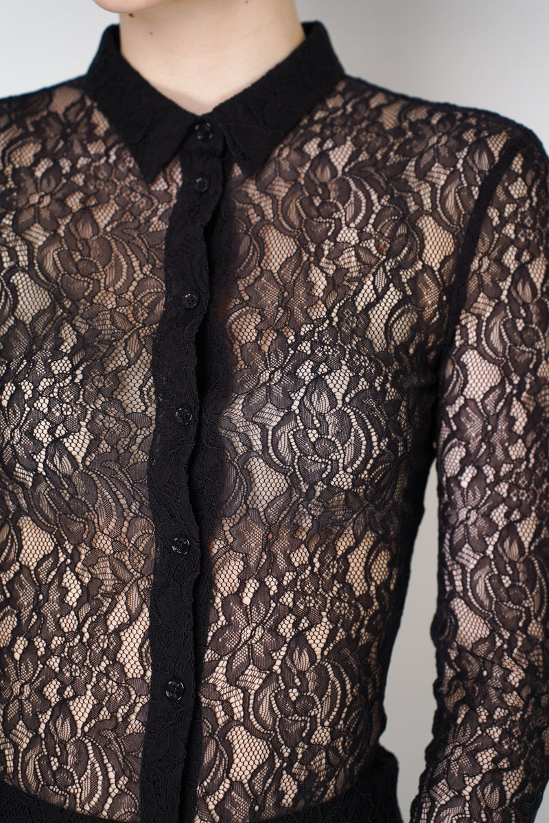 Philosophy di Lorenzo Serafini Stretch Lace Button-Up Top in Black