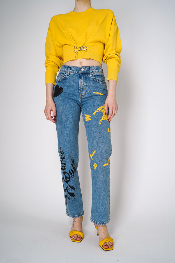 Moschino Jeans Straight Leg Patchwork Jeans
